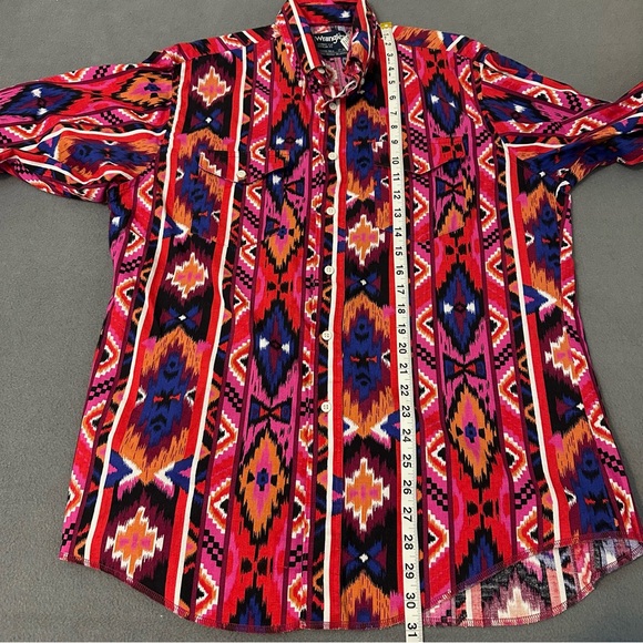 Vintage 90s Wrangler Aztec Southwest Long Sleeve Button Down Shirt Mens 17-36 - Picture 6 of 7